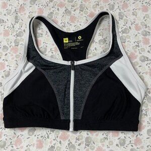 Xersion Sports Bra Medium Black Gray White, Zipper, Removable Pads - EUC